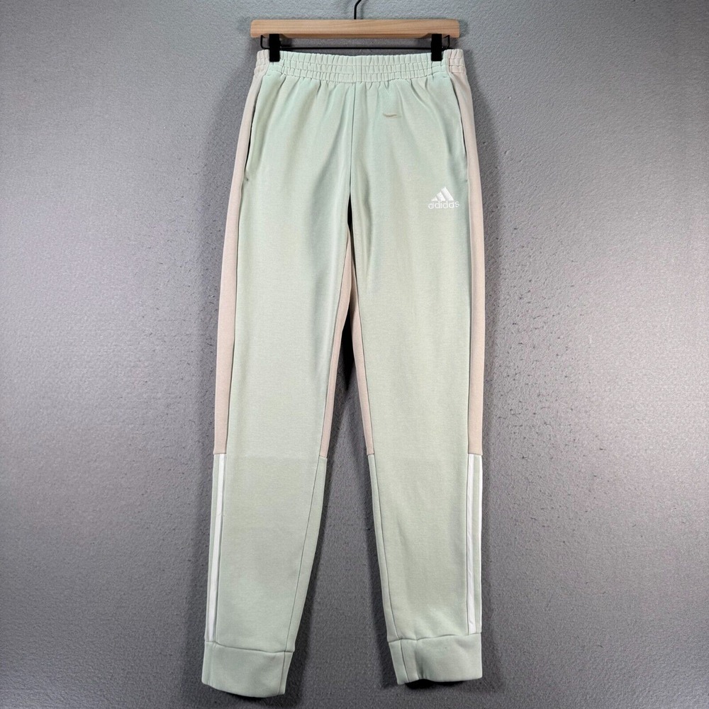 Adidas Sweatpants Jogger Womens Small Green Beige Fleece Tapered Active Sports